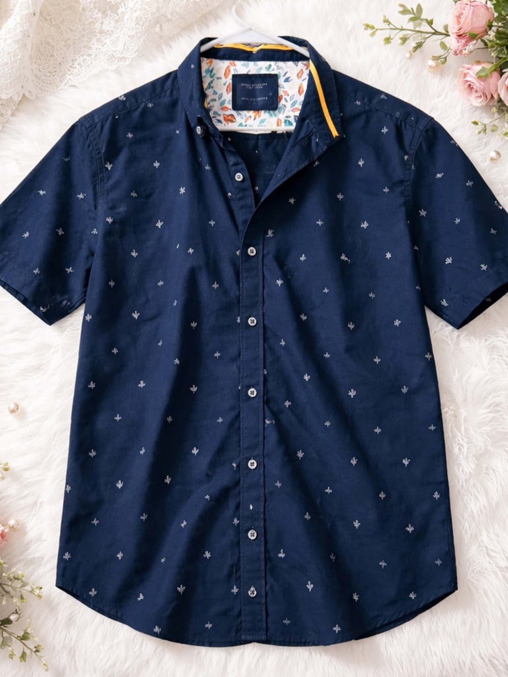 Denim & Flower Navy Short-Sleeve with Anchor Print Slim Tailored fit L